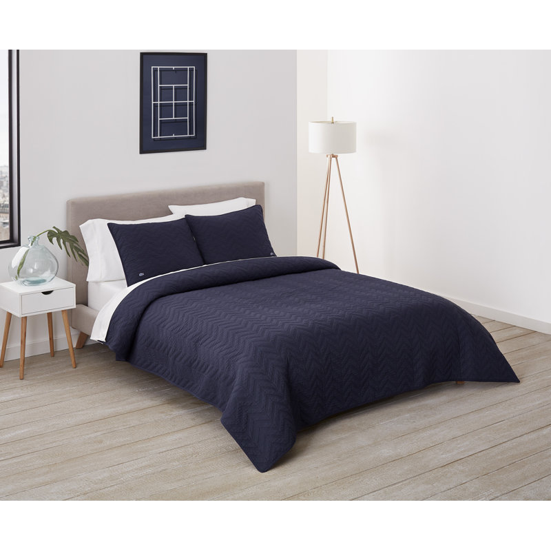 Ensemble de courtepointe 100% coton Lacoste, Marine, Courtepointe très grand et 2 très grandes taies