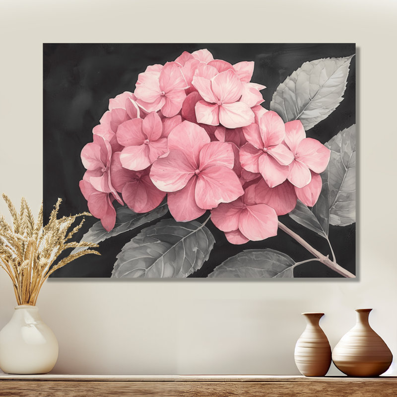 Hortensias avec une douce rose II - Hydrangées, H 12 po x l 20 po