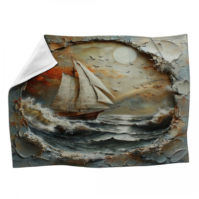 Sailing Ship Maritime Machine Printed Throw Blanket