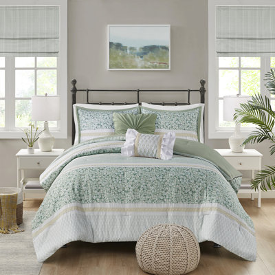 Édredon pour très grand lit / très grand lit - Motif floral chic et chic avec 1 coussin et 2 taies décoratives