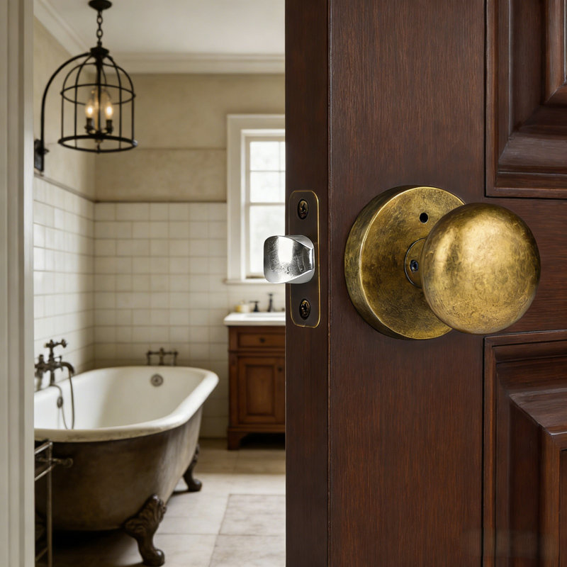 Coolnews Privacy Metal Door Knobs, Antiqued Brass