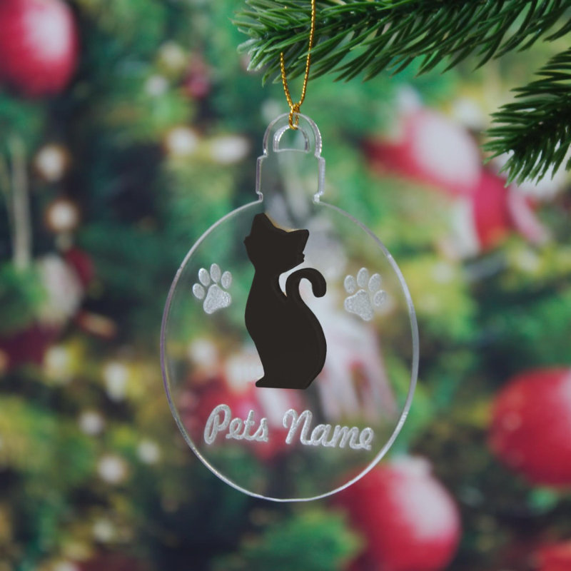 Personlised Cat Bauble Anash Decoration, Black