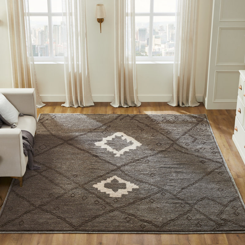 Urban Ridge Wool Hand Knotted Area Rug in Charcoal Lattice, Rectangle 8' x 10'