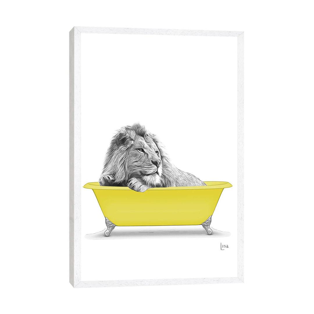 Lion In Yellow Bathtub von Printable Lisa's Pets - Gallery-Wrapped Canvas Giclée on Canvas