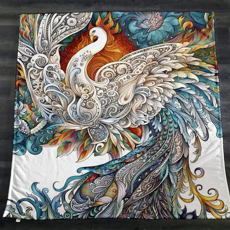 Throw Blanket, 68" W x 80" L, Animal Print/Abstract, White/Blue/Orange/Red