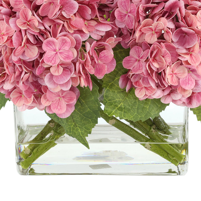 Real Touch Hydrangea in Glass Vase, Pink