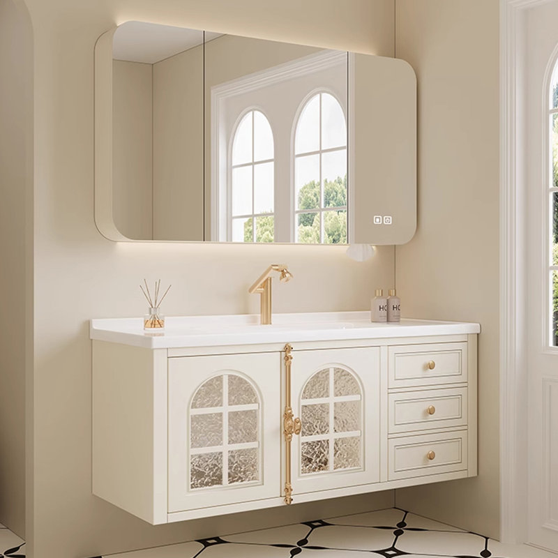 Armoire de salle de bain de style rétro français, Crème, crème