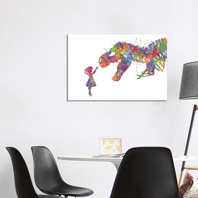 T-Rex And Girl by Genefy Art - Print on Canvas