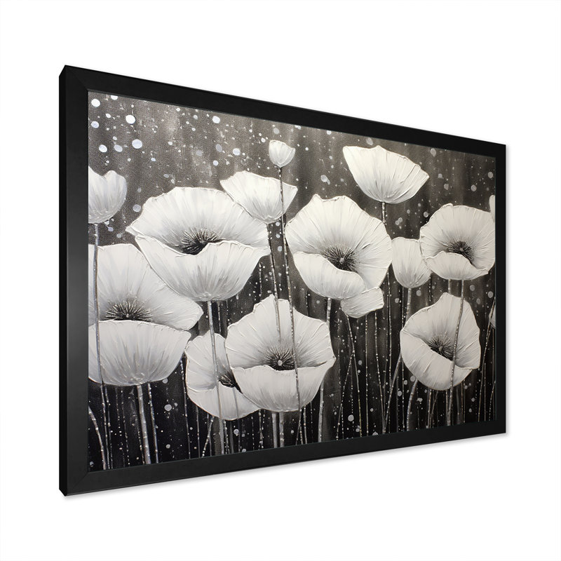 Coquelicots gris argent sérénité, H 34 po x l 44 po x P 1,5 po, Cadre simple noir