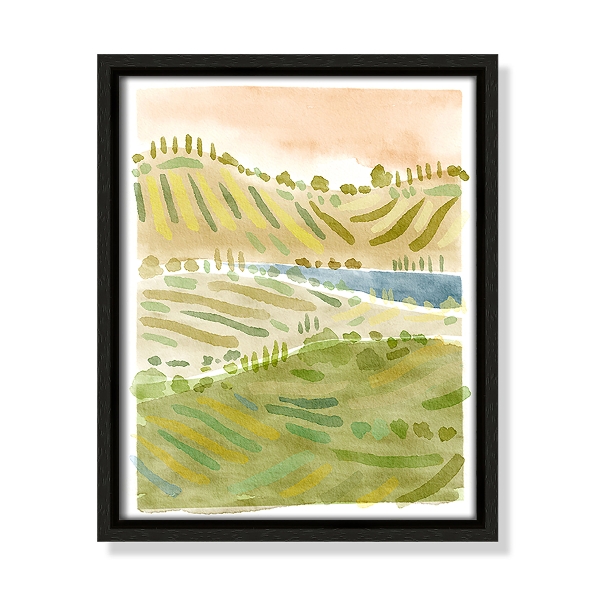 Tuscan Countryside Print by Leah Straatsma, Espresso Floater Framed Canvas, No Mat, 11.5" H x 9.5" W x 2" D