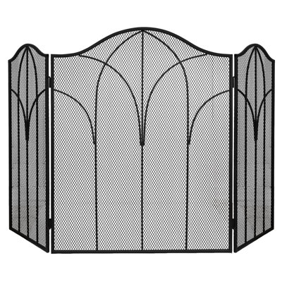 3 Panel Fireplace Screen, 48" x 30" Fireplace Cover for Living Room, Decorative Wrought Iron Fire Place Gate for Brick Fireplace