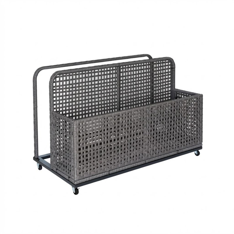 Panier de rangement pour piscine en rotin PE de 43 pouces avec roulettes organisateur durable pour piscine, Brun