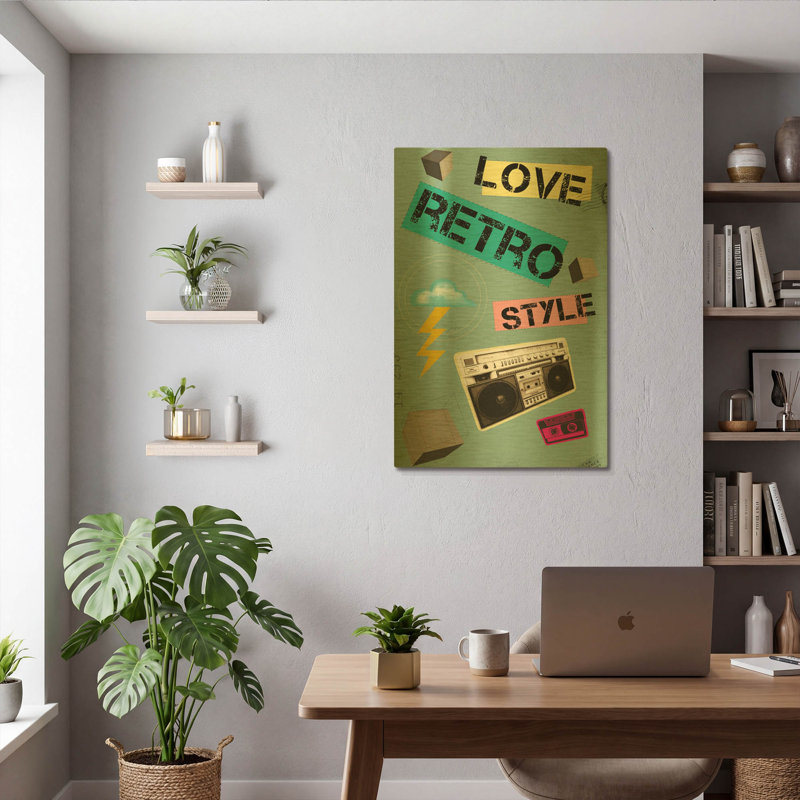«Love Retro Style» par Elo Marc, art mural en métal doré, 24 po x 36 po, 24 po x 36 po