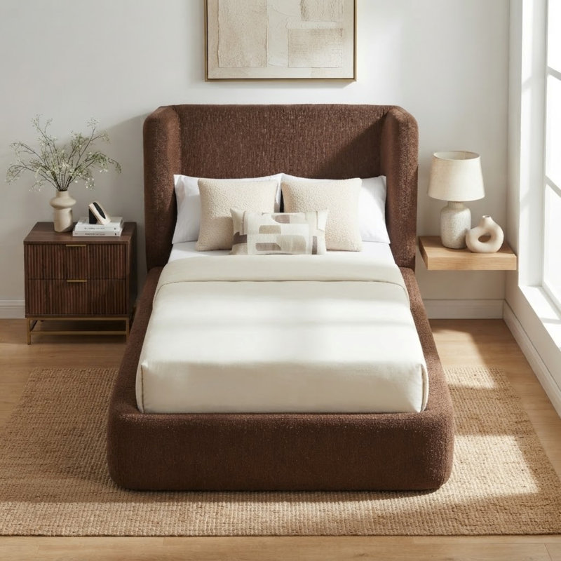 Cadre de lit rembourré avec tête de lit, sommier non nécessaire, matelas non inclus, lit plateforme moderne de style nuage