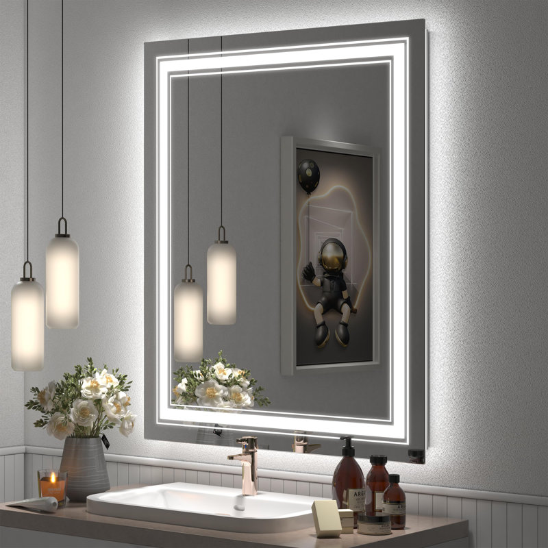 Miroir mural anti-buée, 36 po x 55 po, Blanc 1