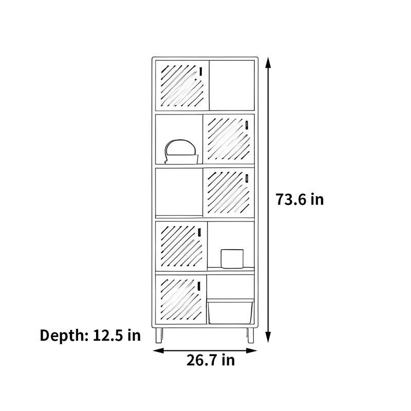 Bibliothèque moderne et polyvalente, (5 tablettes) H 73,6 po x l 26,7 po x P 12,5 po