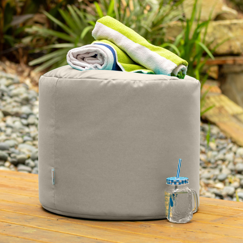 Damato Round Outdoor Pouf Ottoman, Flax