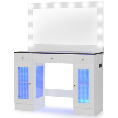 Meuble-lavabo de 43,3 po avec grand miroir et ampoules Hollywood