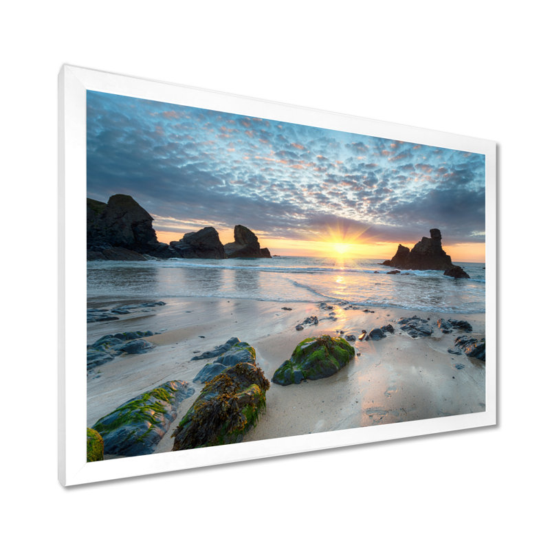 Magnifique baie de Porthcothan - imprimé bord de mer, H 34 po x l 44 po, Impression encadrée, Blanc