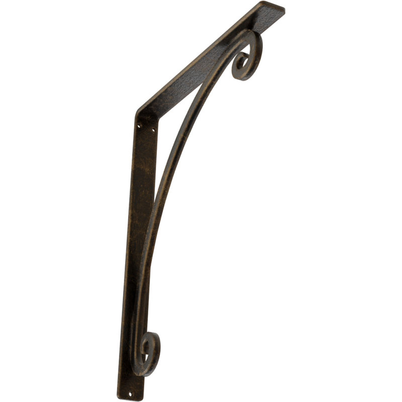 Legacy Wrought Iron Bracket, Antiqued Brass, 15" H x 1.5" W x 12" D