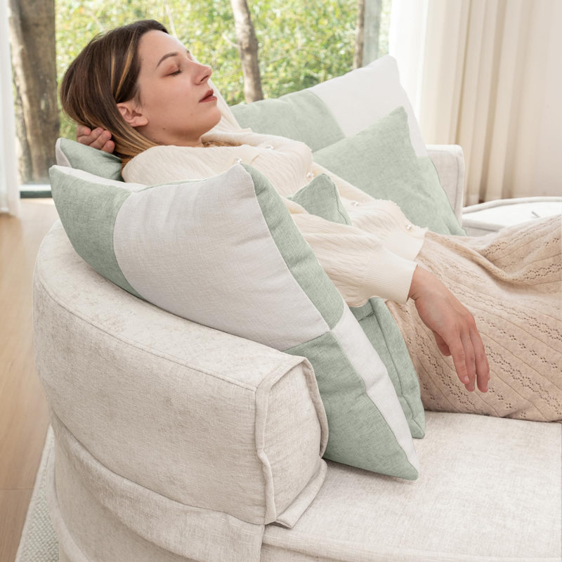Canapé surdimensionné rond en chenille avec 5 coussins avec repose-pieds, Beige