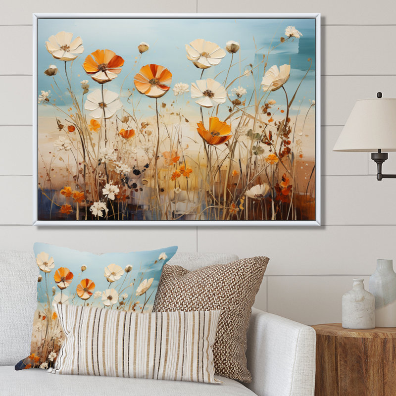 «Meadow Expressive Fields Pointillism I», reproduction sur toile, H 30 po x l 40 po x P 1,5 po, Cadre flottant blanc