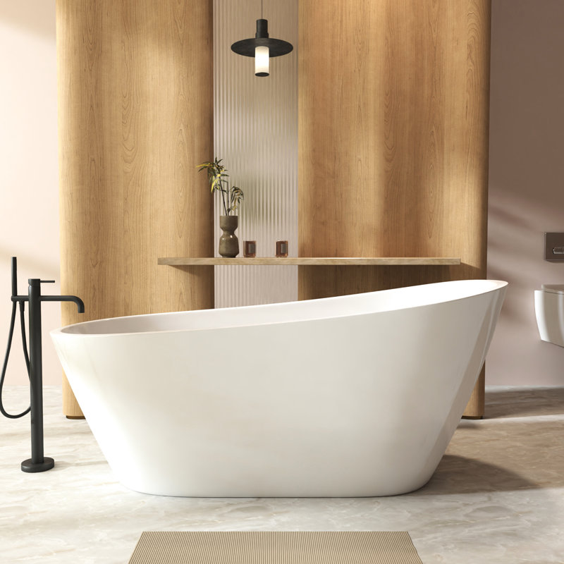 Freestanding 67 - Inch Oval Bathtub, Gloss White Finish, Overflow, Pop Up Drain, , Contemporary Design, Acrylic Soaking Tub For Bathroom Pure Acrylic,