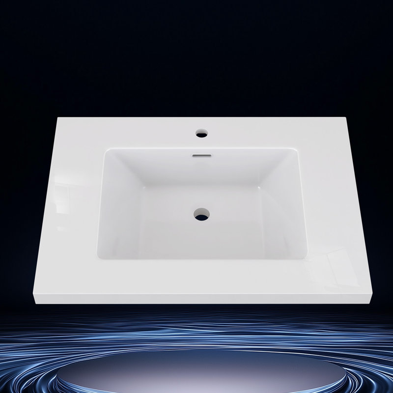 30 In. W X 22 In. D Solid Surface Cultured Marble White Single Sink Bath Vanity Top Rectangular Basin Countertop