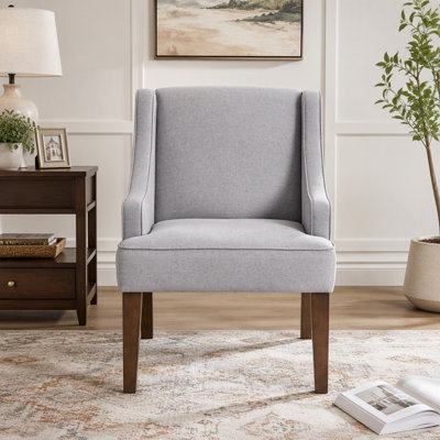 Mid Century Modern Accent Chair,Upholstered Fabric Armchair With Solid Wood Legs,Lounge Reading Chair For Living Room,Bedroom,Office-GRAY