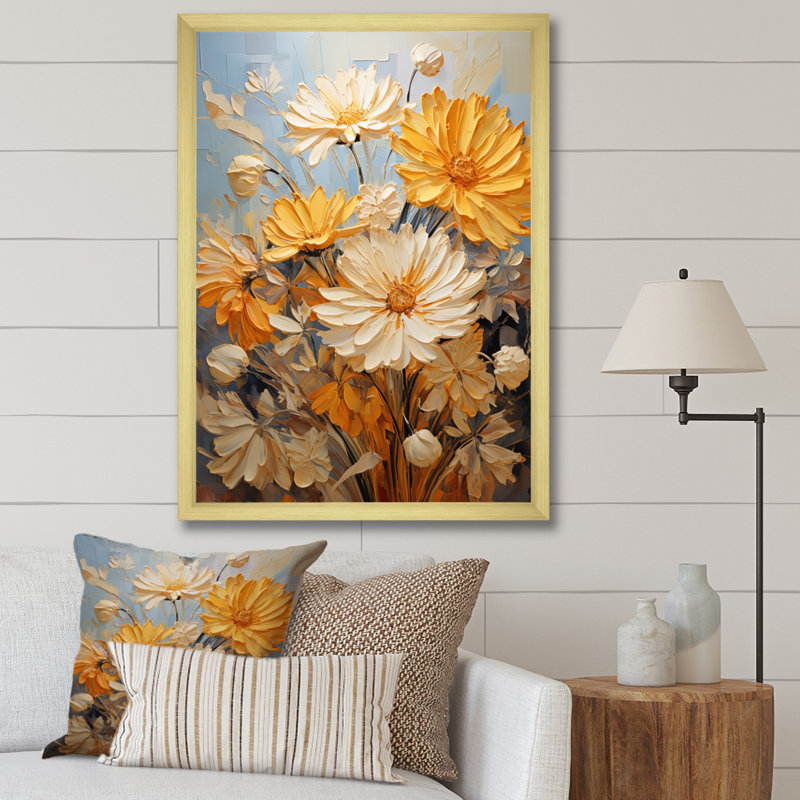 Yovanna Chrysanthemums Autumn Gold Patchwork II, H 20 po x l 12 po x P 1 po, Encadrement doré