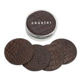 Graphic Image 4 Coasters with Tin Box, Leather,Brown Embossed Croc Leather