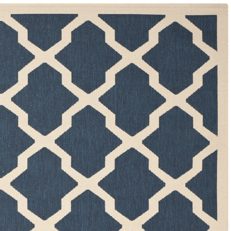 Kerr Hooked Navy/Beige Indoor/Outdoor Rug, Square 160cm