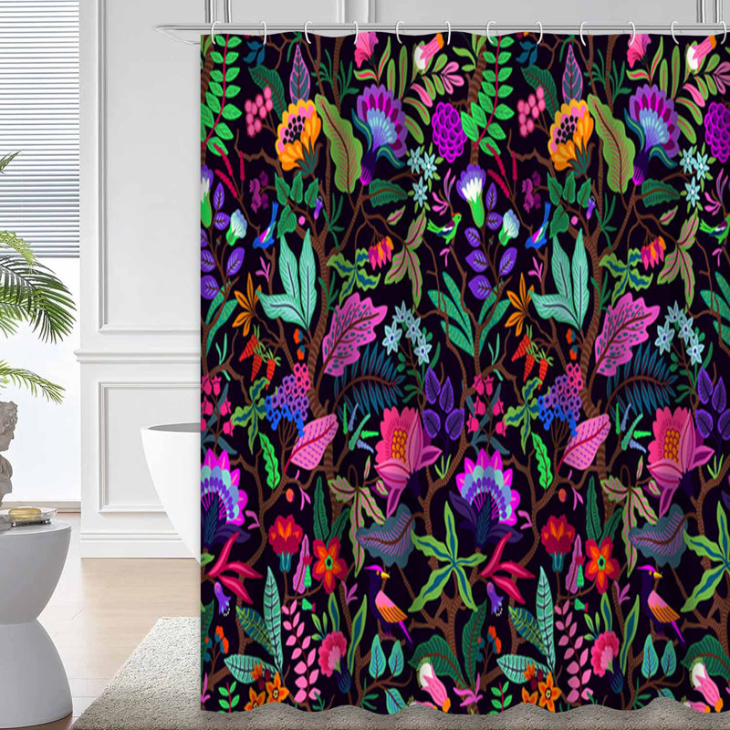 Rideau de douche sans couture à fleurs multicolores avec 12 crochets, L 72 po x l 84 po