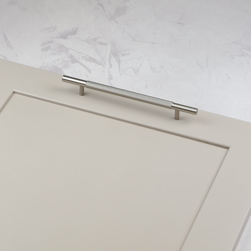 Knurled Bar Cabinet Handles & Coordinating Button Knob in Multiple Finish Variations, Brushed Nickel, 160mm Handle