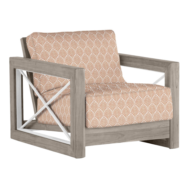 Malta Teak Outdoor Lounge Chair, Oyster Teak/Brushed Stainless, Welt + Standard fill, Perigold Linnaeus Clay