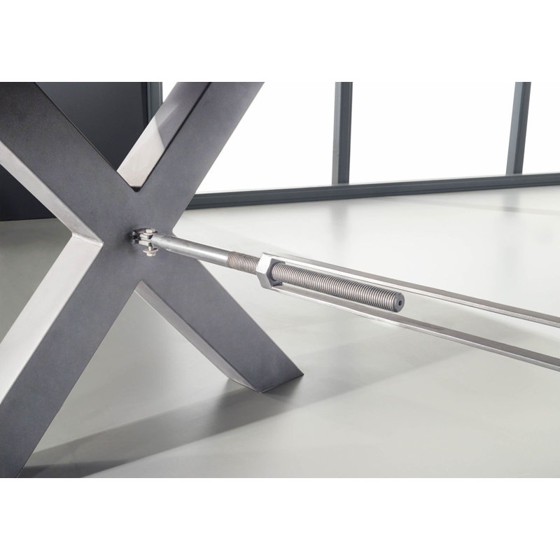 Iron Label Acacia Solid Wood Top Metal Base Dining Table, H76 x L240 x W110cm, Silver