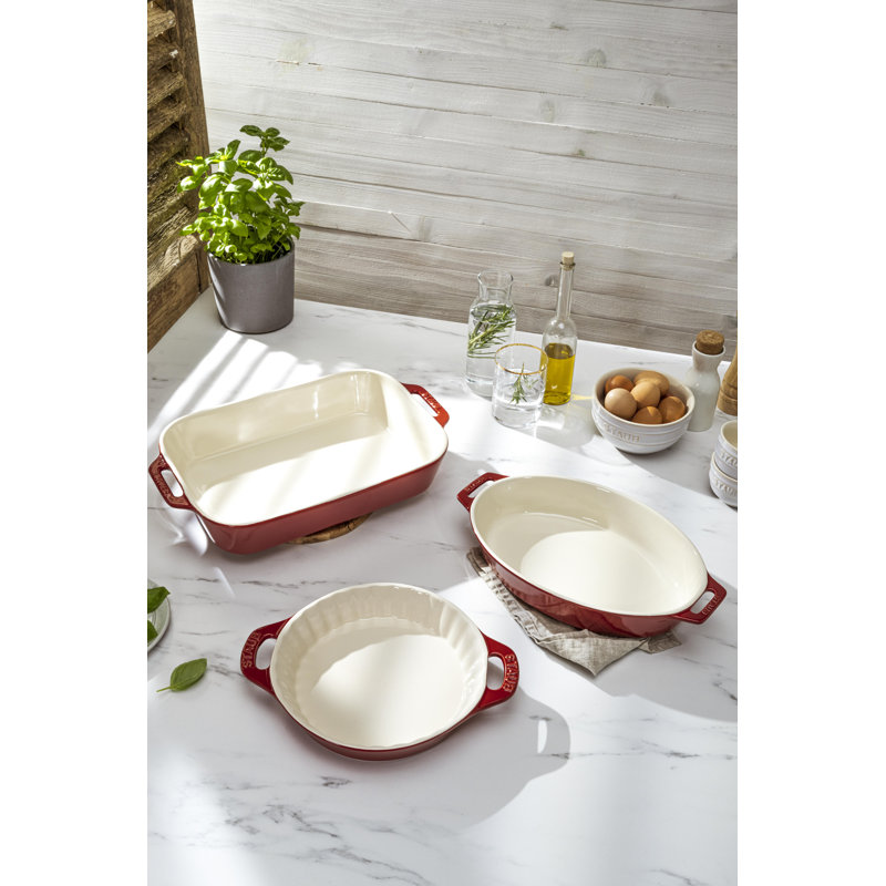 Cherry Red Ceramic 3-Piece Baking Dish Set
