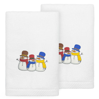 The Holiday Aisle® Christmas Snow People - Essuie-mains brodés 100% coton turc de luxe (ensemble de 2)