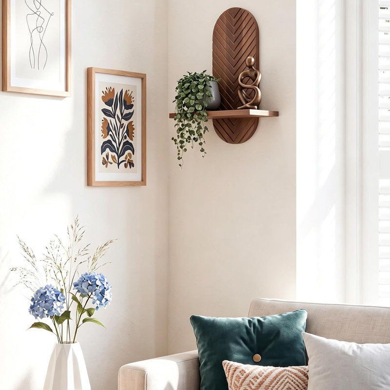 Ensemble de 2 tablettes décoratives murales pour plantes Boho, tablettes flottantes en chêne pour mur, Brown