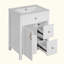 Meuble-lavabo de salle de bain avec lavabo en céramique, 1 porte à fermeture en douceur, 2 tiroirs à fermeture en douceur et 2 supports de rangement sur la porte