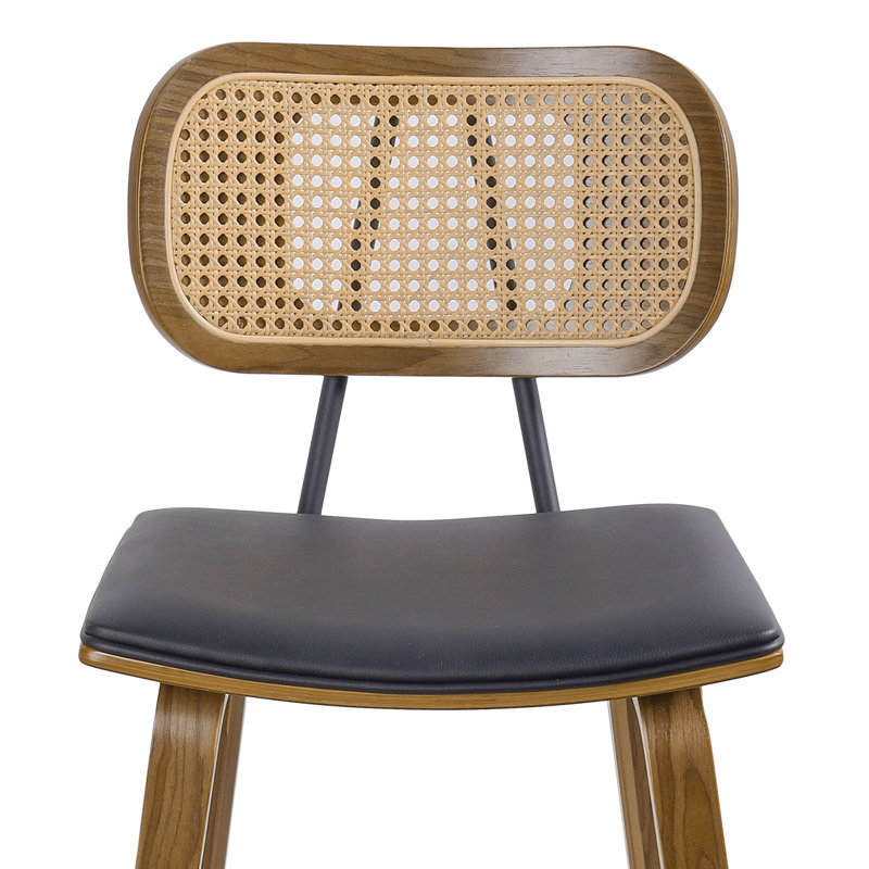 26" Black Upholstered Rattan and Wood Counter Stool Set