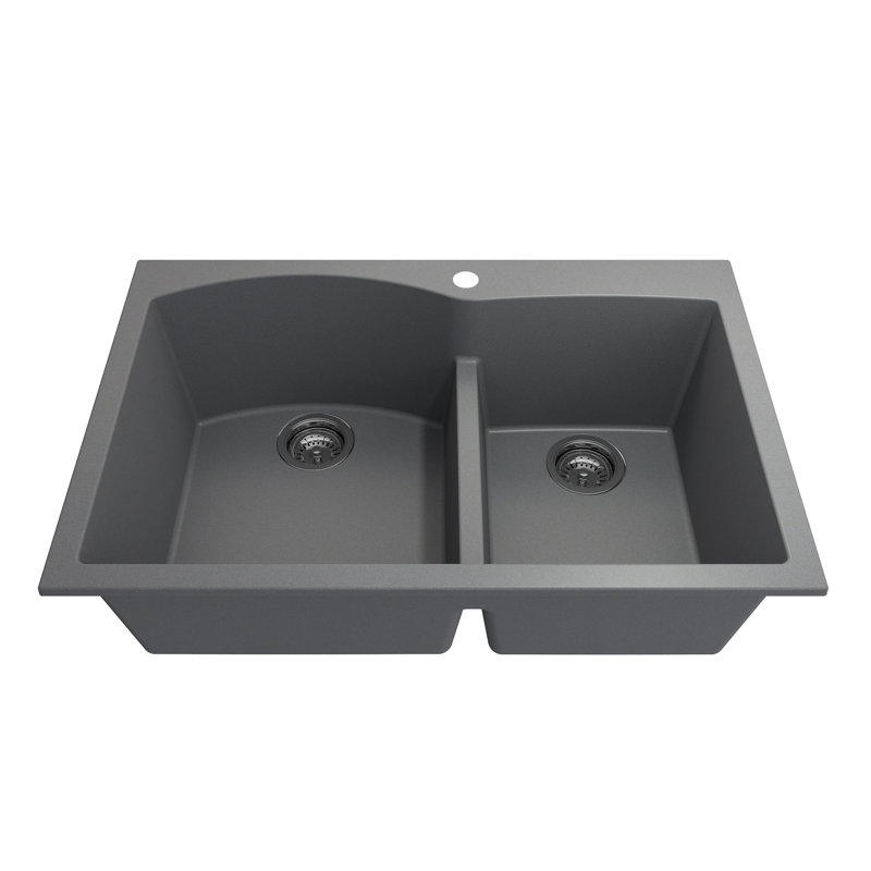 Campino 33'' L Double Basin Kitchen Sink, Concrete Gray