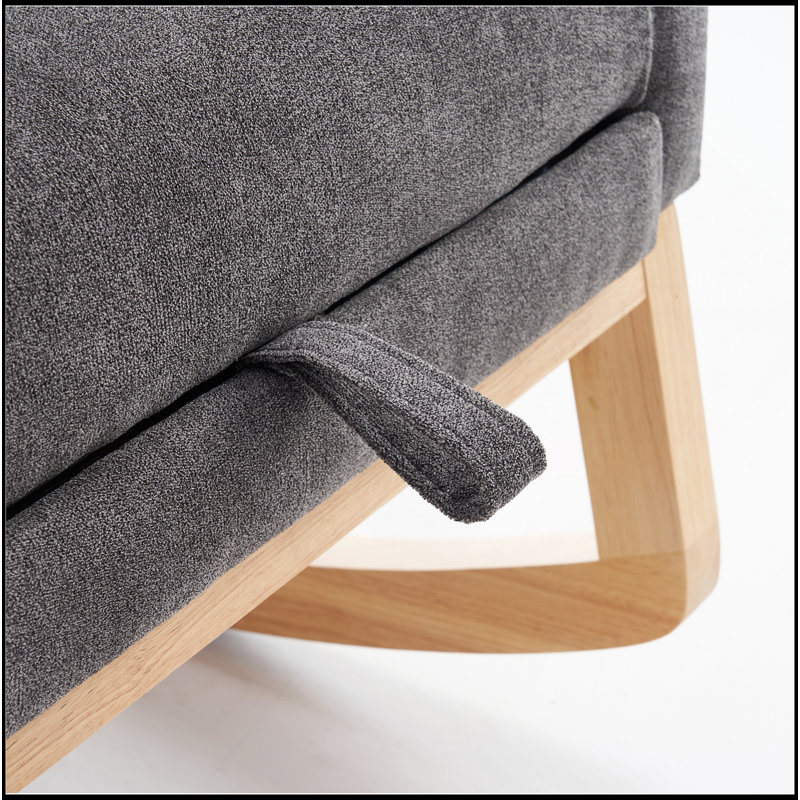 Chaise berçante d'appoint grise avec repose-pieds et pieds en bois d'hévéa à dossier haut