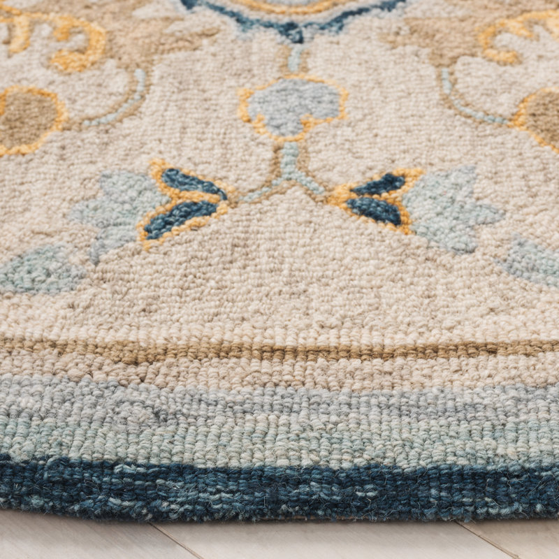 Shenade Hand Tufted Wool/Cotton Oriental Rug in Beige/Grey, Round 6'