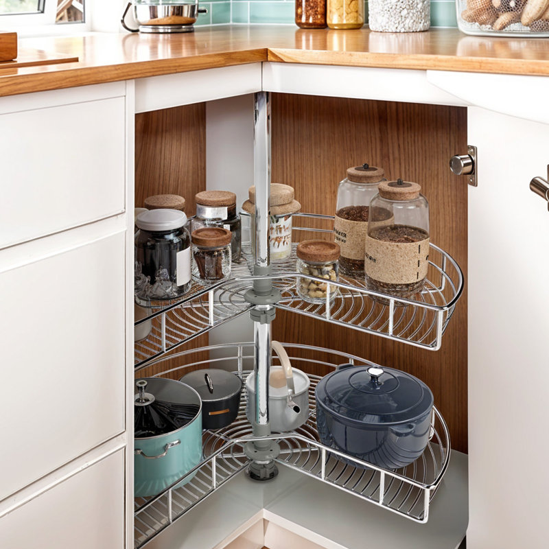  Organisateur d'angle à 2 niveaux tournant à 270 ° avec tablettes chromées réglables pour le rangement de la cuisine, 31.9"