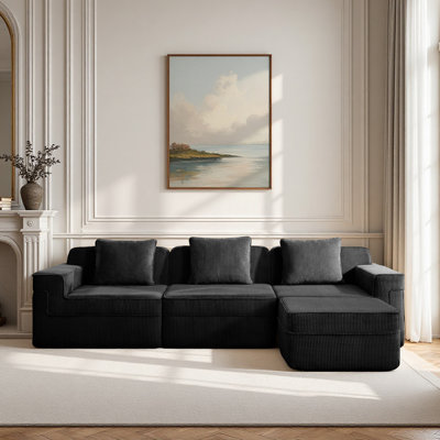 Modular 3 Seat L Shape Sectional Boneless Sofa, Cloud Sectional Couch With Deep Seat, Modern Modular 3-Seat Sofa Couch With 1 Movable Ottoman, Corduroy Fabric