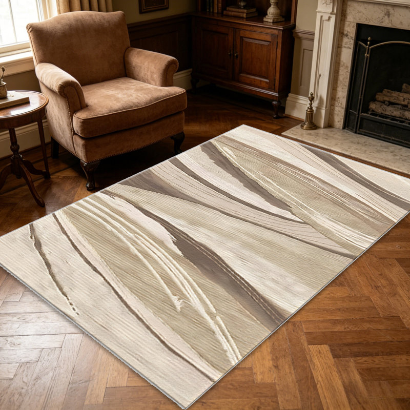 Abstract Brushstroke Beige carpet-easy to clean, machine-washable, soft and comfortable; suitable for door mats, kitchens, living rooms, bedrooms, corridors, and laundry areas. Easy to clean, durable carpet for home decoration.