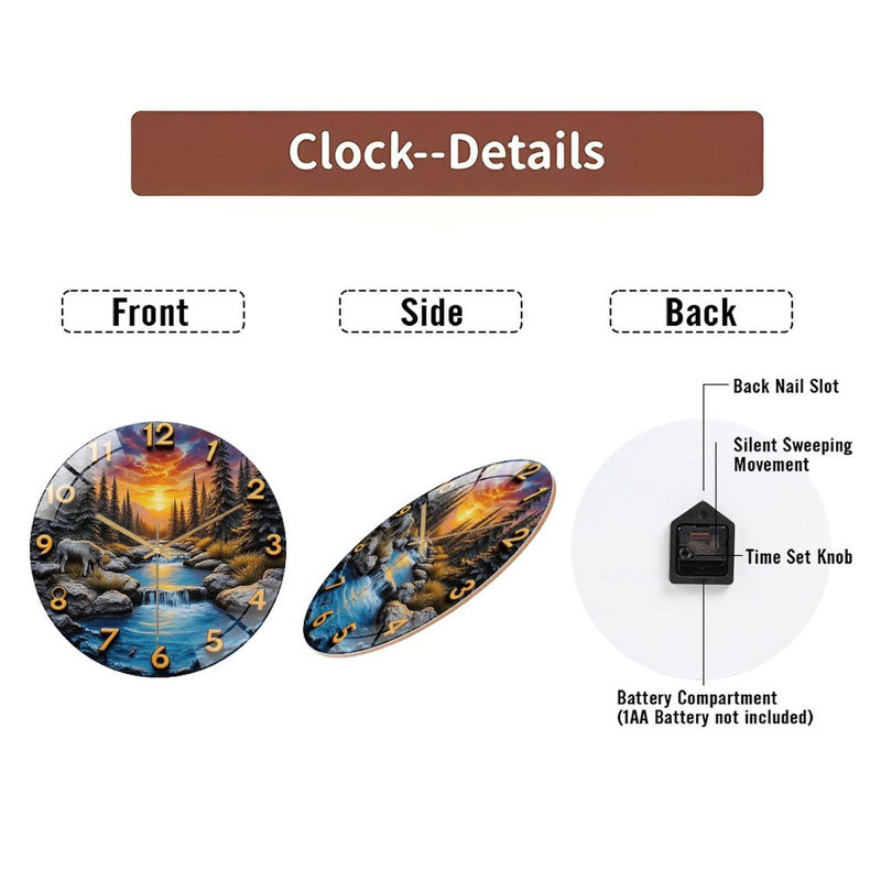 Horloge murale Sunset River Waterfall