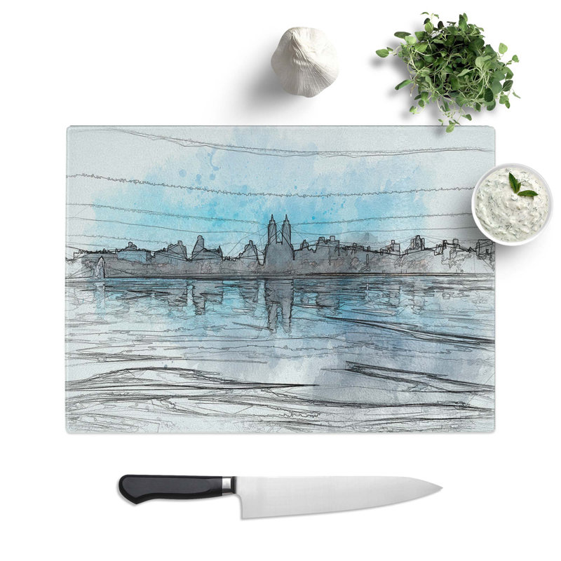 Tempered Glass View of New York in Abstract Chopping Board, 28.5 cm W x 20 cm L