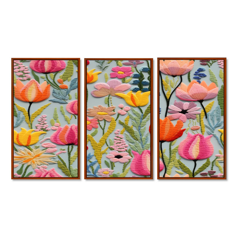 Egremont - Ensemble de décorations murales tulipes, H 40 po x l 60 po x P 1 po, Cadre flottant brun